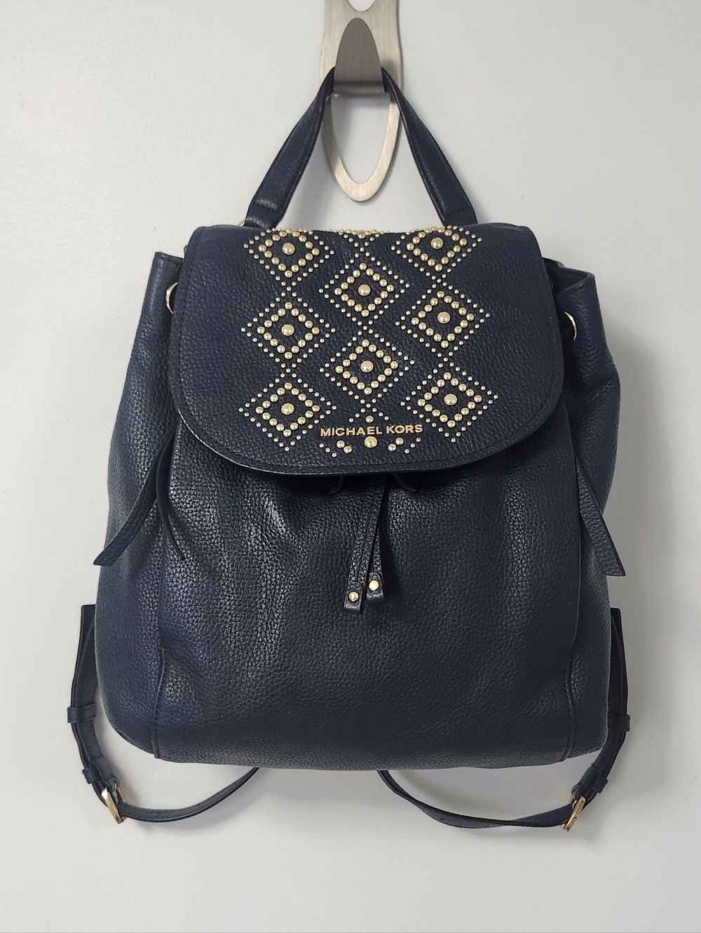 Michael Kors Leather Riley Large Studded Pebbled Backpack - Picture 10 of 15